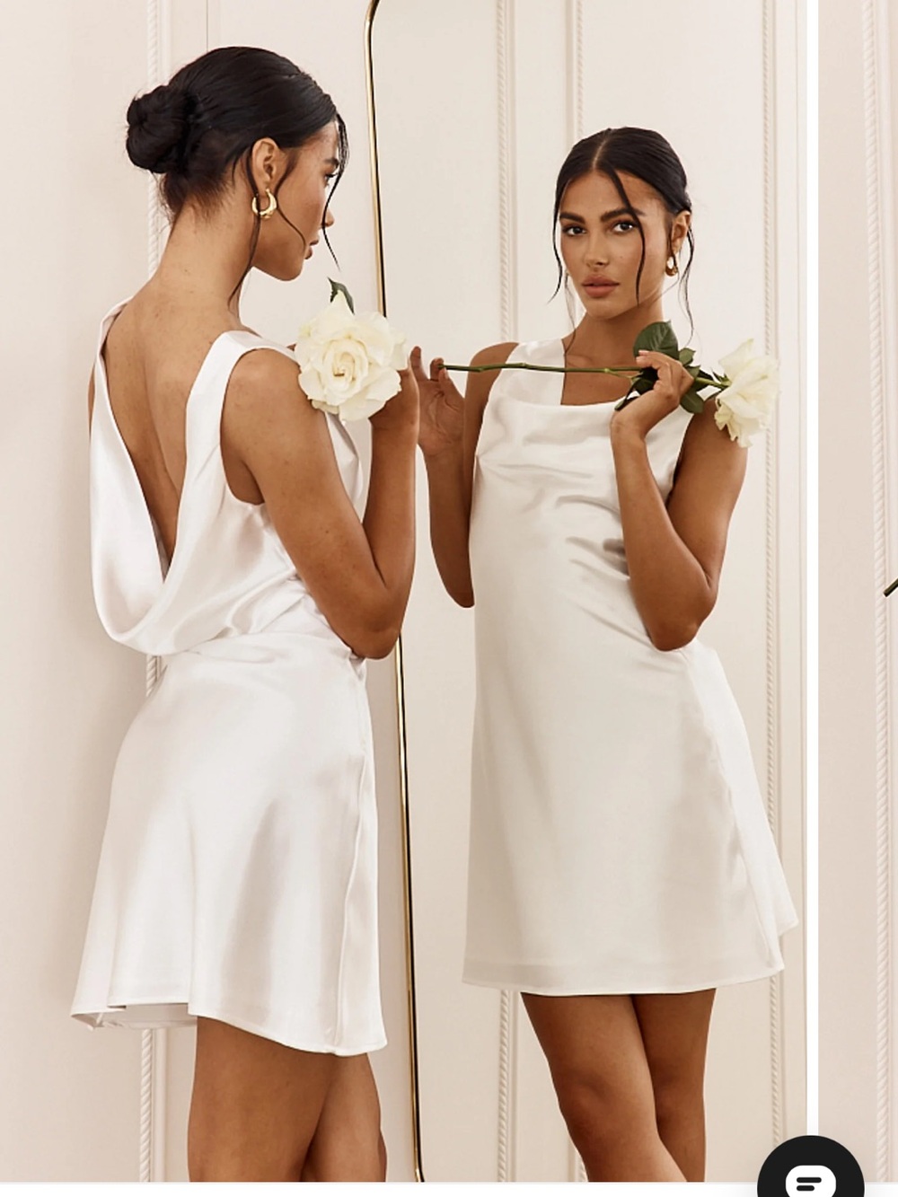 Selfie Leslie Satin Cowl Back Mini Dress in Ivory